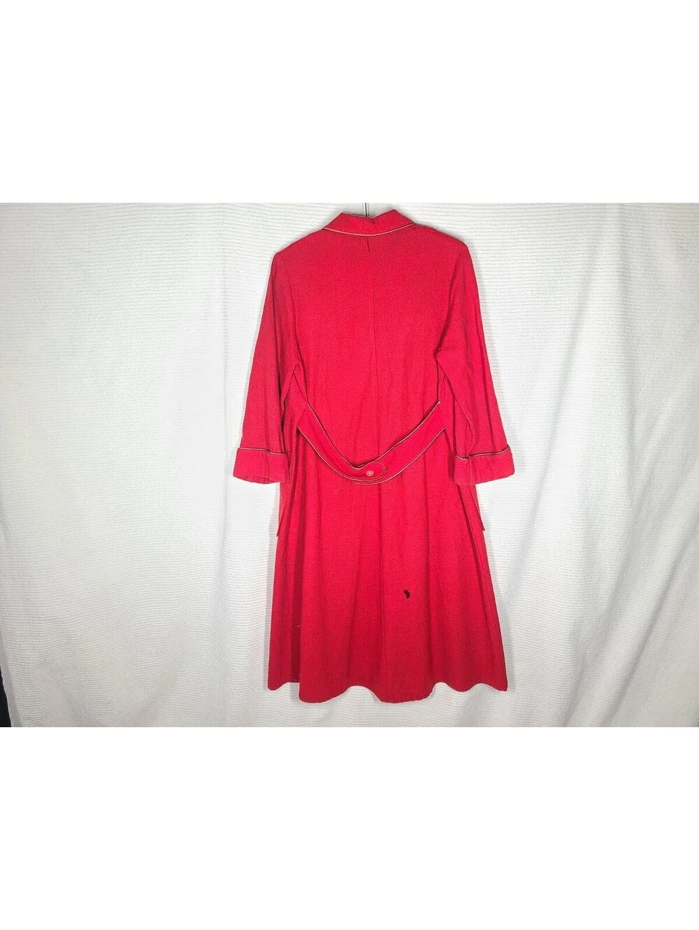 1950s Royal Robe 100% Wool Red Belt Back Satin Piping Housecoat Mens Unisex